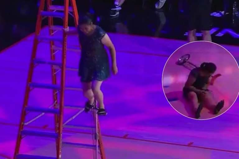 acróbata de renombre cae dramaticamente durante su actuación en la final de la NBA femenina