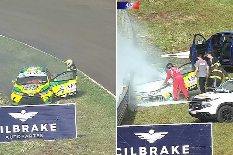 Incendio en carrera: Facundo Rotondo escapa y estrelló su auto contra carteles tras sufrir un fuerte accidente en Oberá