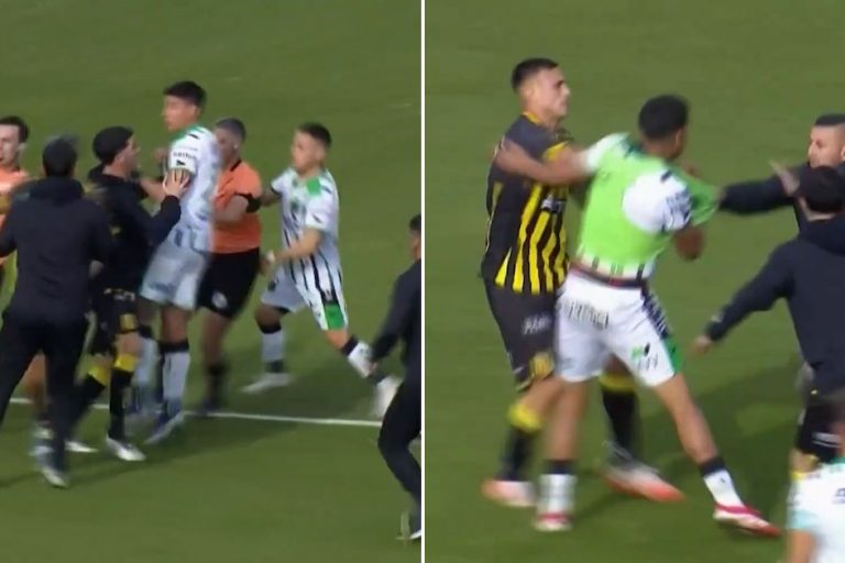 Incidentes al final del clásico: empujones y un expulsado tras el festejo de Almirante Brown ante Nueva Chicago